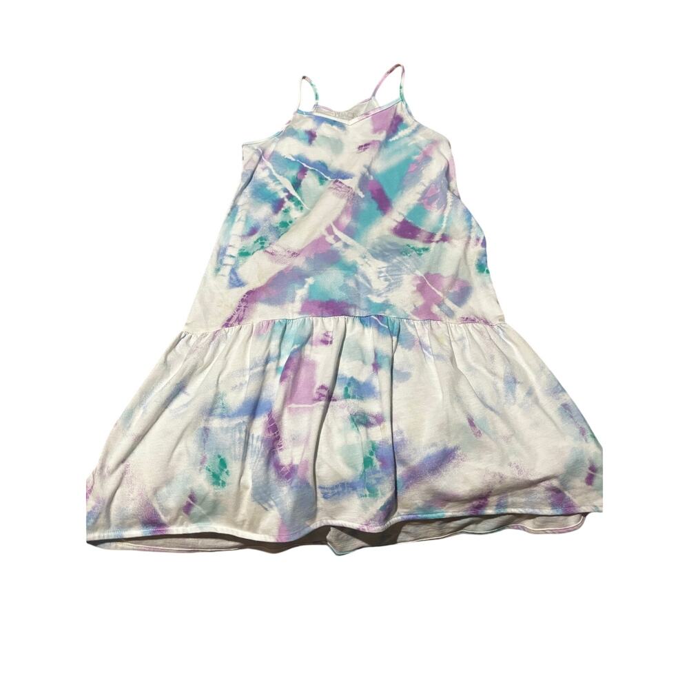 Childrens place 7/8 drop waist simple tie dye tank dress nwot white purple